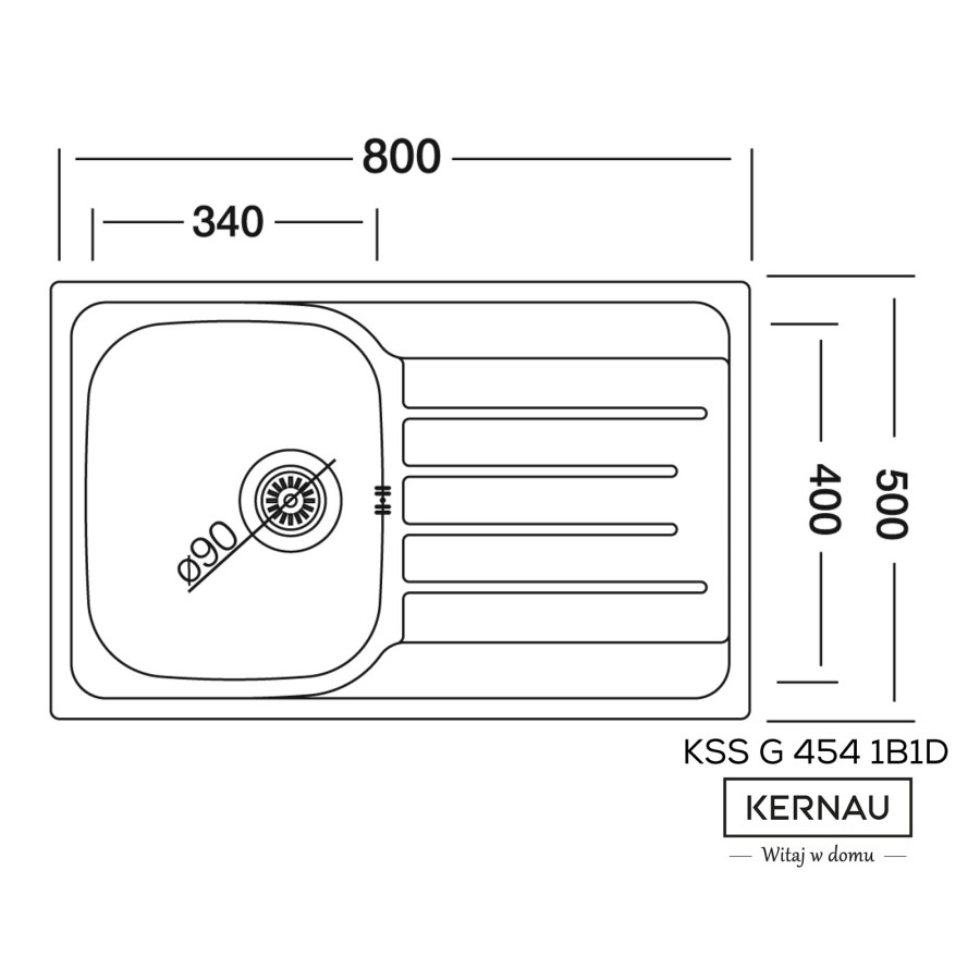 Zlewozmywak stalowy jednokomorowy KSS G 454 1B1D LINEN-KERNAU KERNAU