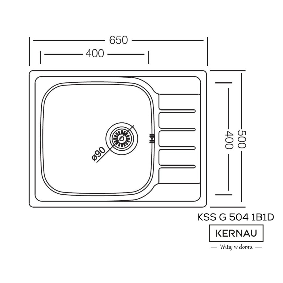 Zlewozmywak stalowy jednokomorowy KSS G 504 1B1D SMOOTH-KERNAU KERNAU