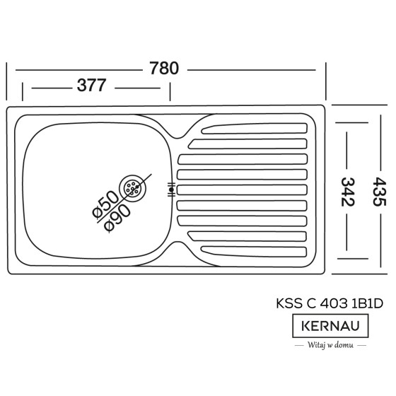 Zlewozmywak stalowy jednokomorowy KSS C 403 1B1D LINEN-KERNAU KERNAU